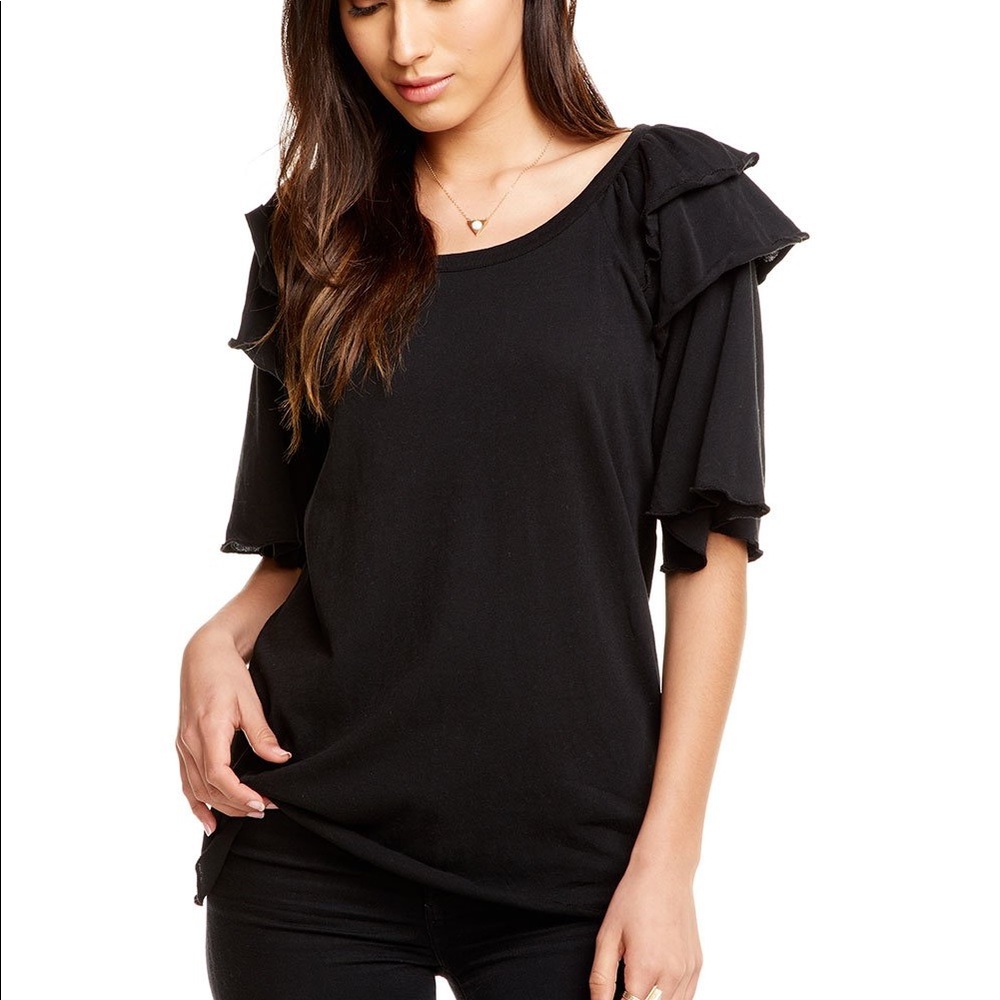 Chaser NWT RUFFLE SHOULDER FLOUNCY RAGLAN TEE
